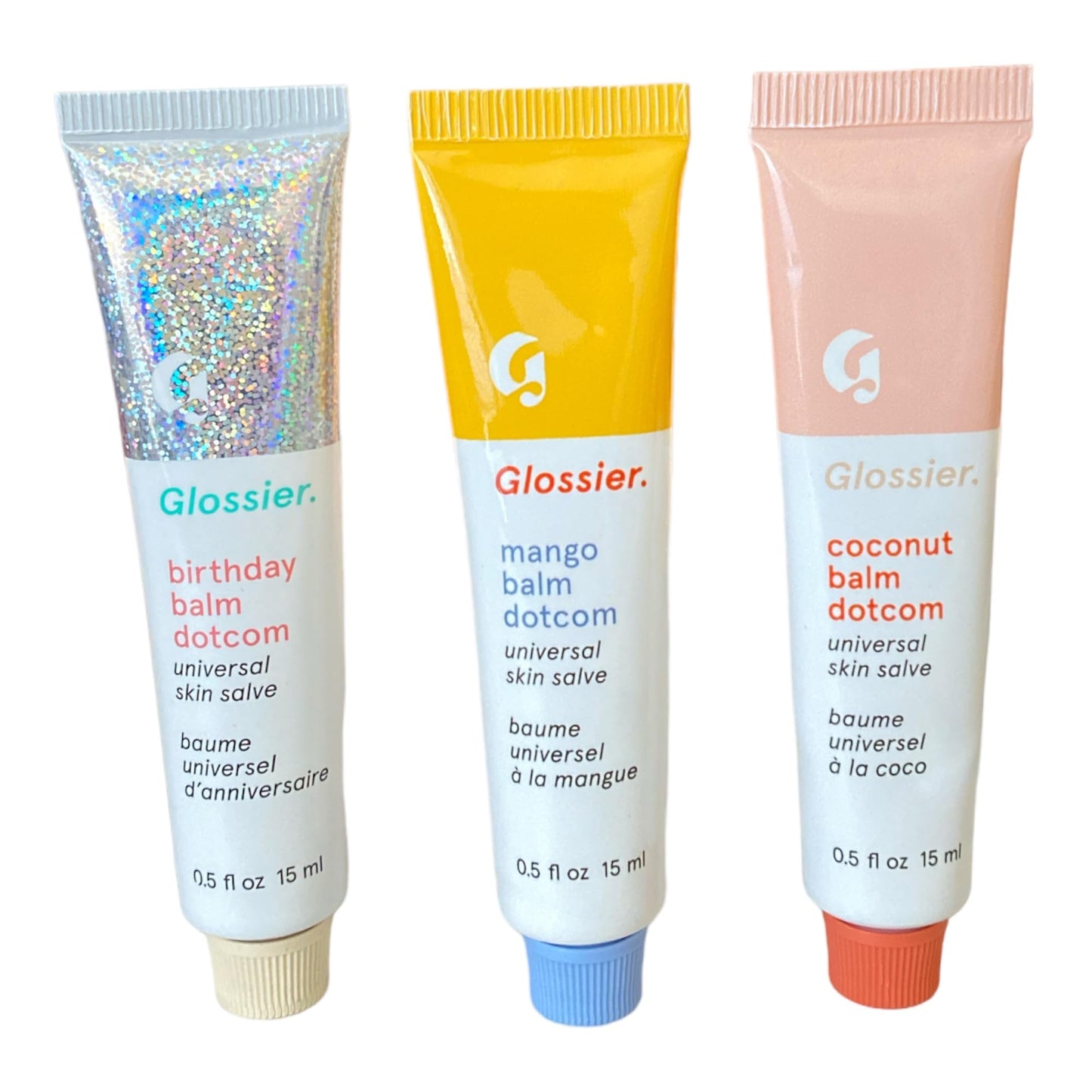 Glossier Balm Dotcom Trio Mango, Birthday, Coconut Size: 0.5 fl oz / 15 ml - dailyvitalstore