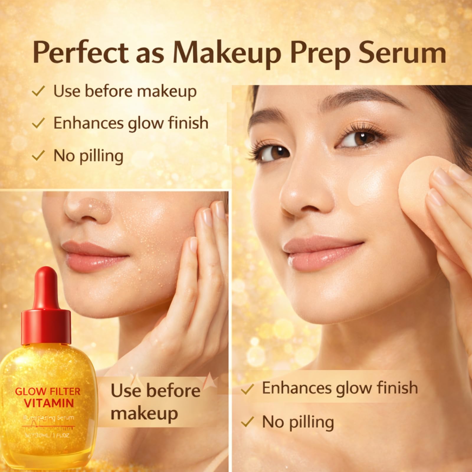 Glow Filter Vitamin Face Serum, Illuminating Glow Facial Serum for Glowing Skin, Hydrating Lightweight Makeup Prep Serum, Radiance Boost - dailyvitalstore