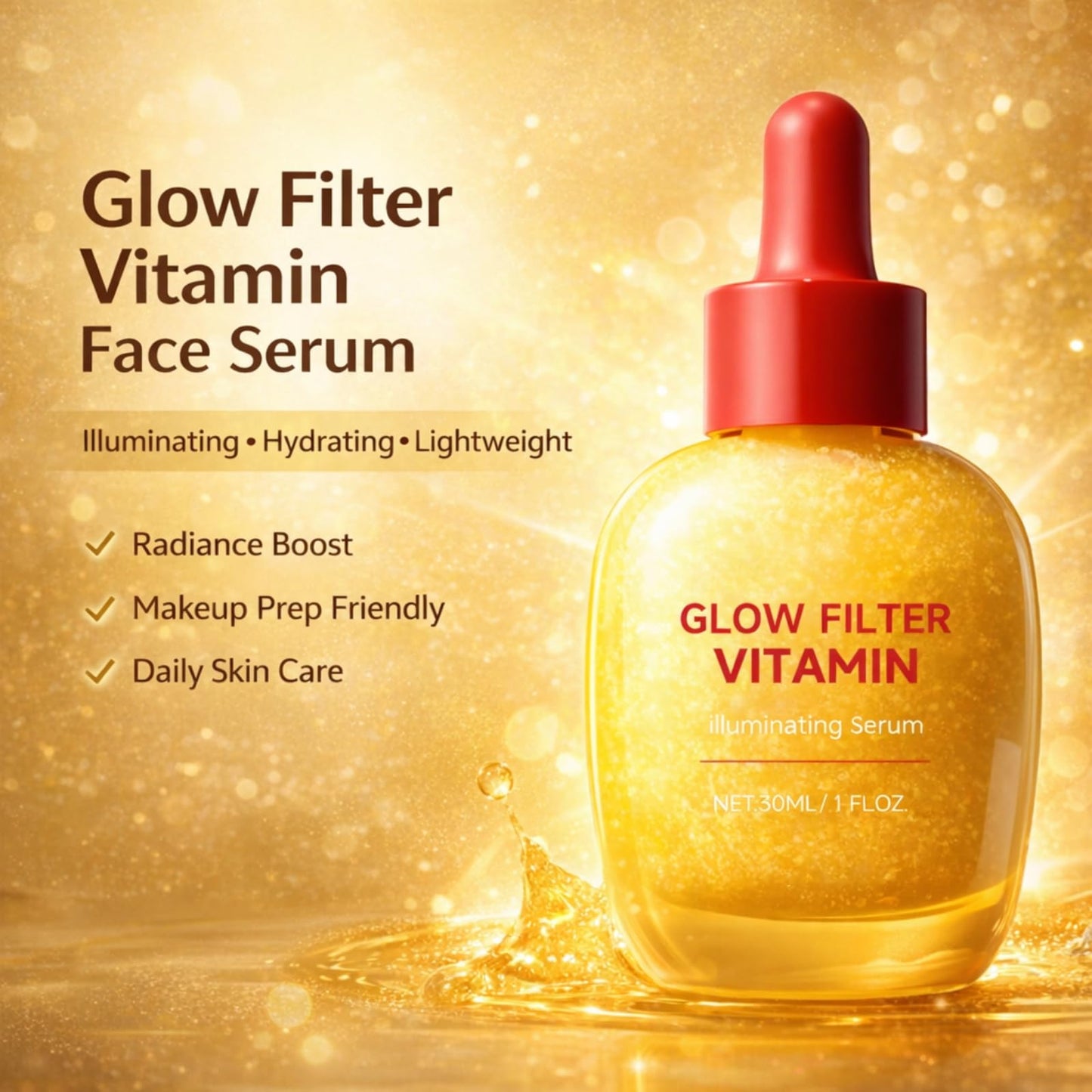 Glow Filter Vitamin Face Serum, Illuminating Glow Facial Serum for Glowing Skin, Hydrating Lightweight Makeup Prep Serum, Radiance Boost - dailyvitalstore