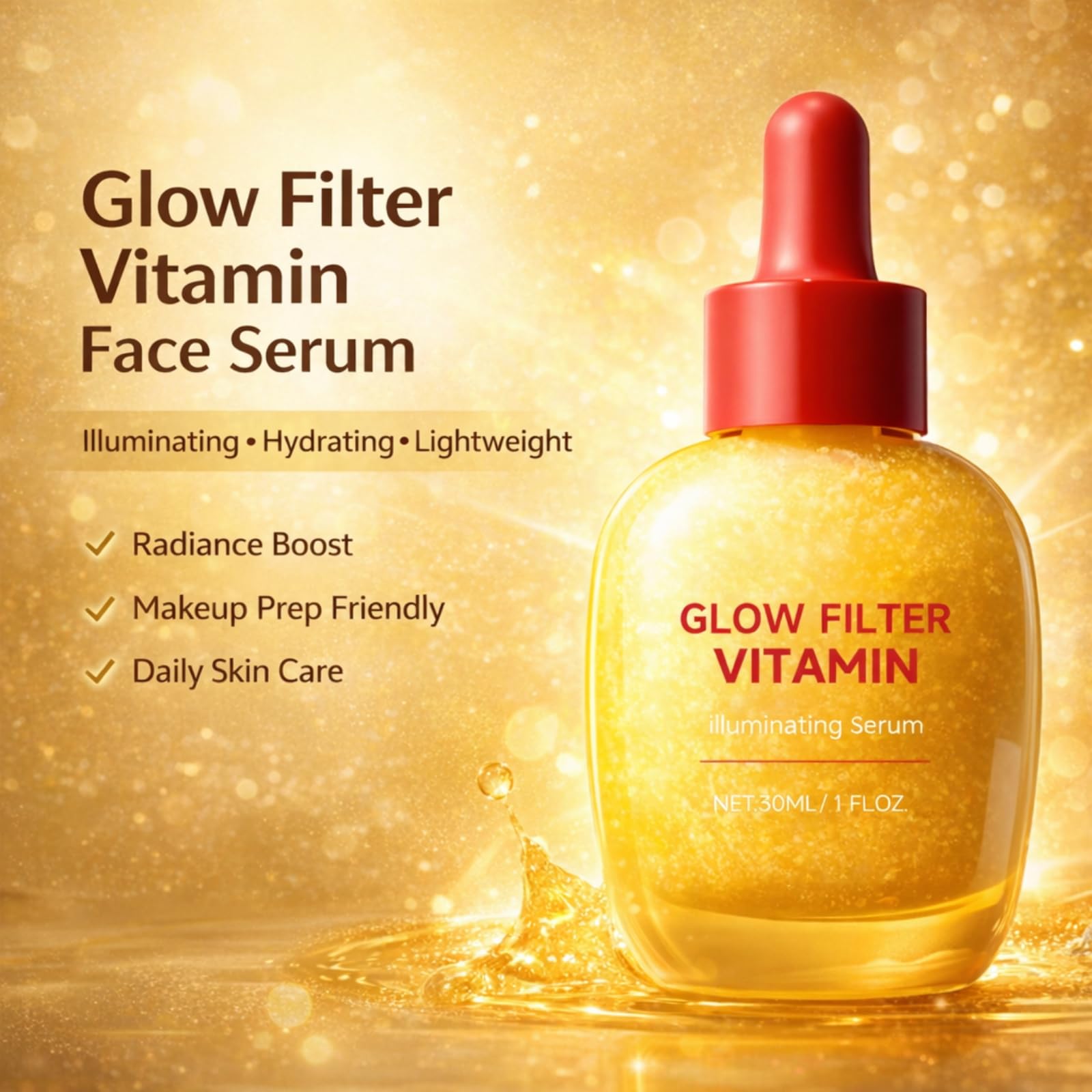 Glow Filter Vitamin Face Serum, Illuminating Glow Facial Serum for Glowing Skin, Hydrating Lightweight Makeup Prep Serum, Radiance Boost - dailyvitalstore
