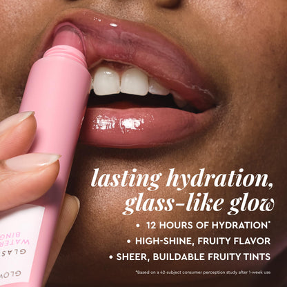Glow Recipe Glass Balm Lip Treatment - 12Hr Hydrating Lip Balm & Moisturizer with Hyaluronic Acid to Smooth, Plump & Protect from Dryness - Sheer Pinky Red Tint, Strawberry Bingsoo (15 ml) - dailyvitalstore