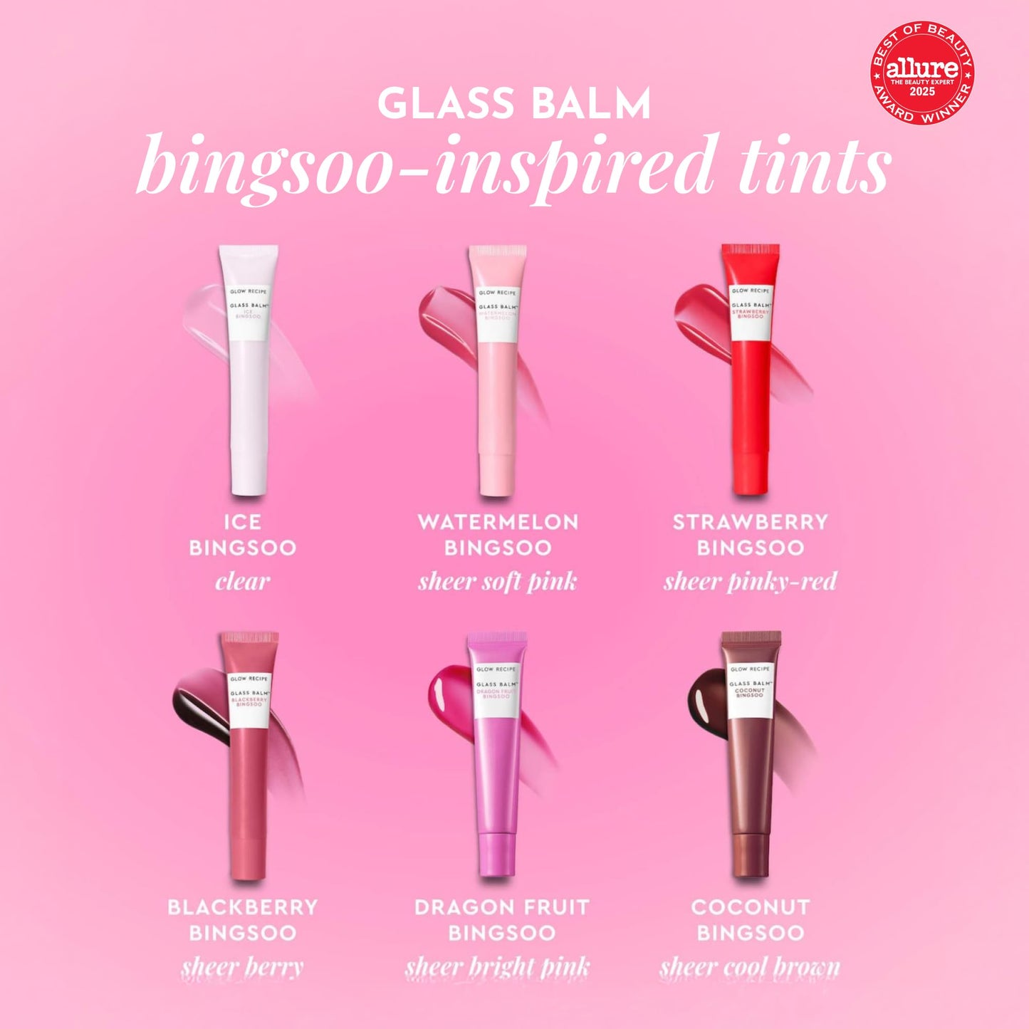 Glow Recipe Glass Balm Lip Treatment - 12Hr Hydrating Lip Balm & Moisturizer with Hyaluronic Acid to Smooth, Plump & Protect from Dryness - Sheer Pinky Red Tint, Strawberry Bingsoo (15 ml) - dailyvitalstore