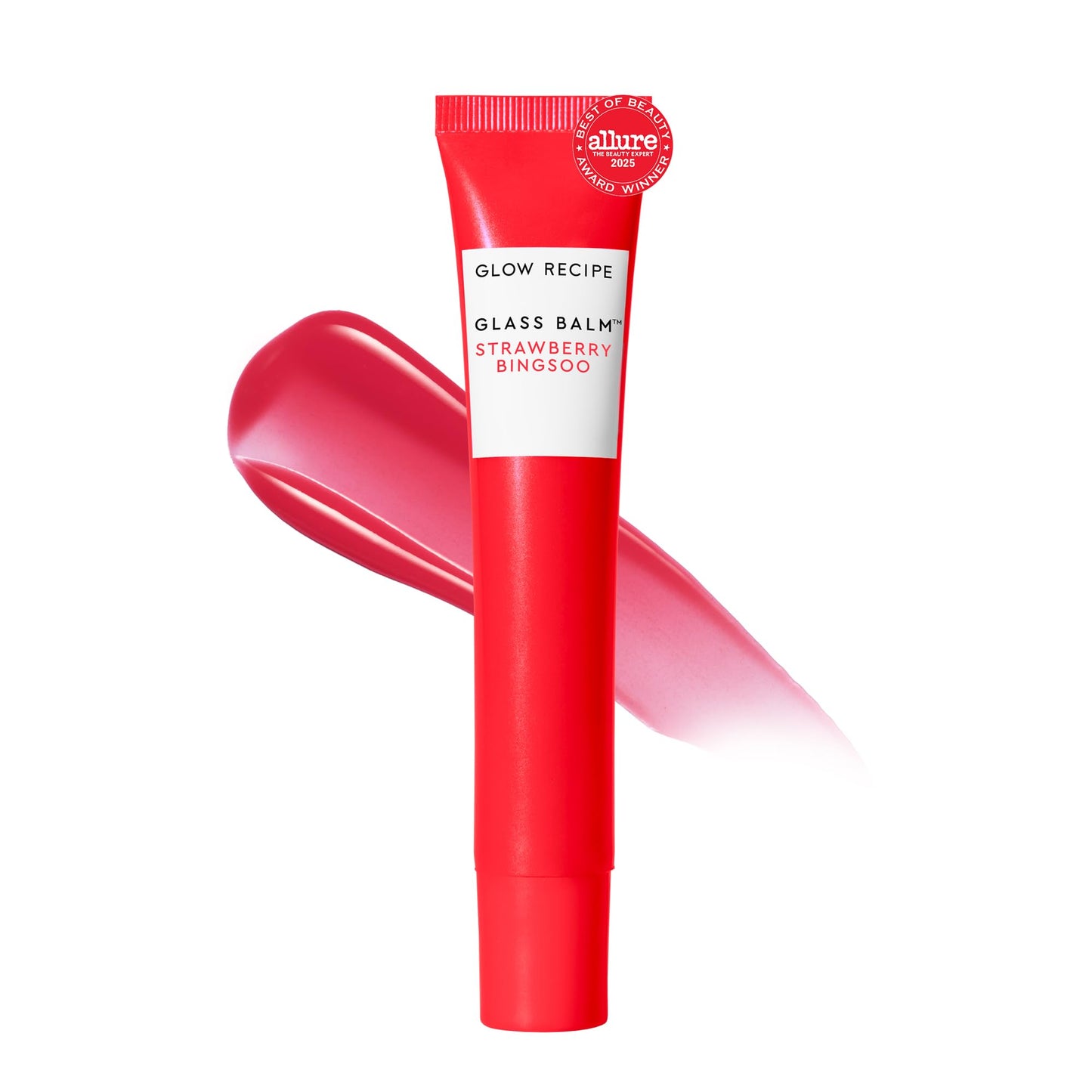 Glow Recipe Glass Balm Lip Treatment - 12Hr Hydrating Lip Balm & Moisturizer with Hyaluronic Acid to Smooth, Plump & Protect from Dryness - Sheer Pinky Red Tint, Strawberry Bingsoo (15 ml) - dailyvitalstore