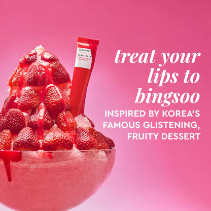 Glow Recipe Glass Balm Lip Treatment - 12Hr Hydrating Lip Balm & Moisturizer with Hyaluronic Acid to Smooth, Plump & Protect from Dryness - Sheer Pinky Red Tint, Strawberry Bingsoo (15 ml) - dailyvitalstore