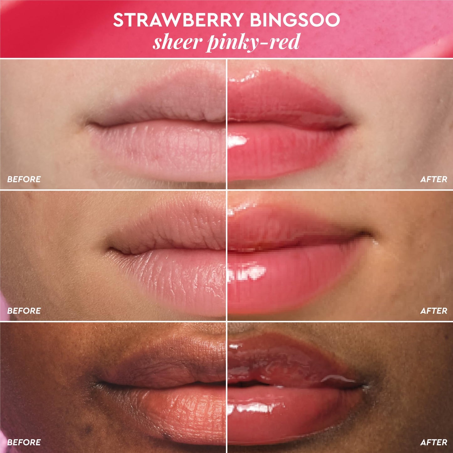 Glow Recipe Glass Balm Lip Treatment - 12Hr Hydrating Lip Balm & Moisturizer with Hyaluronic Acid to Smooth, Plump & Protect from Dryness - Sheer Pinky Red Tint, Strawberry Bingsoo (15 ml) - dailyvitalstore