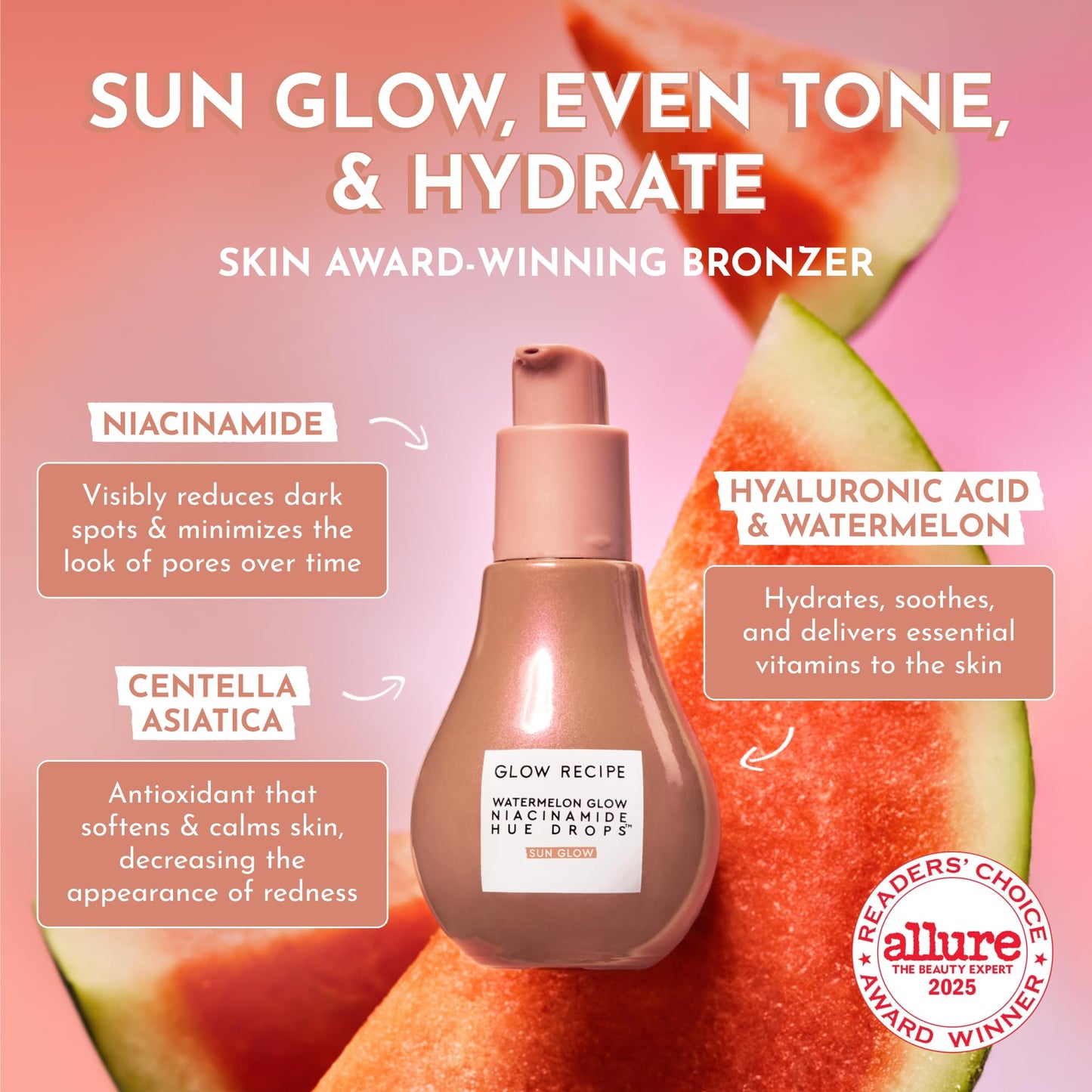Glow Recipe Hue Drops Bronzing Drops, Tinted Face Serum, Glow Primer + Liquid Highlighter, Niacinamide + Hyaluronic Acid, Radiant Warm Glow, Sunglow (40ml) - dailyvitalstore