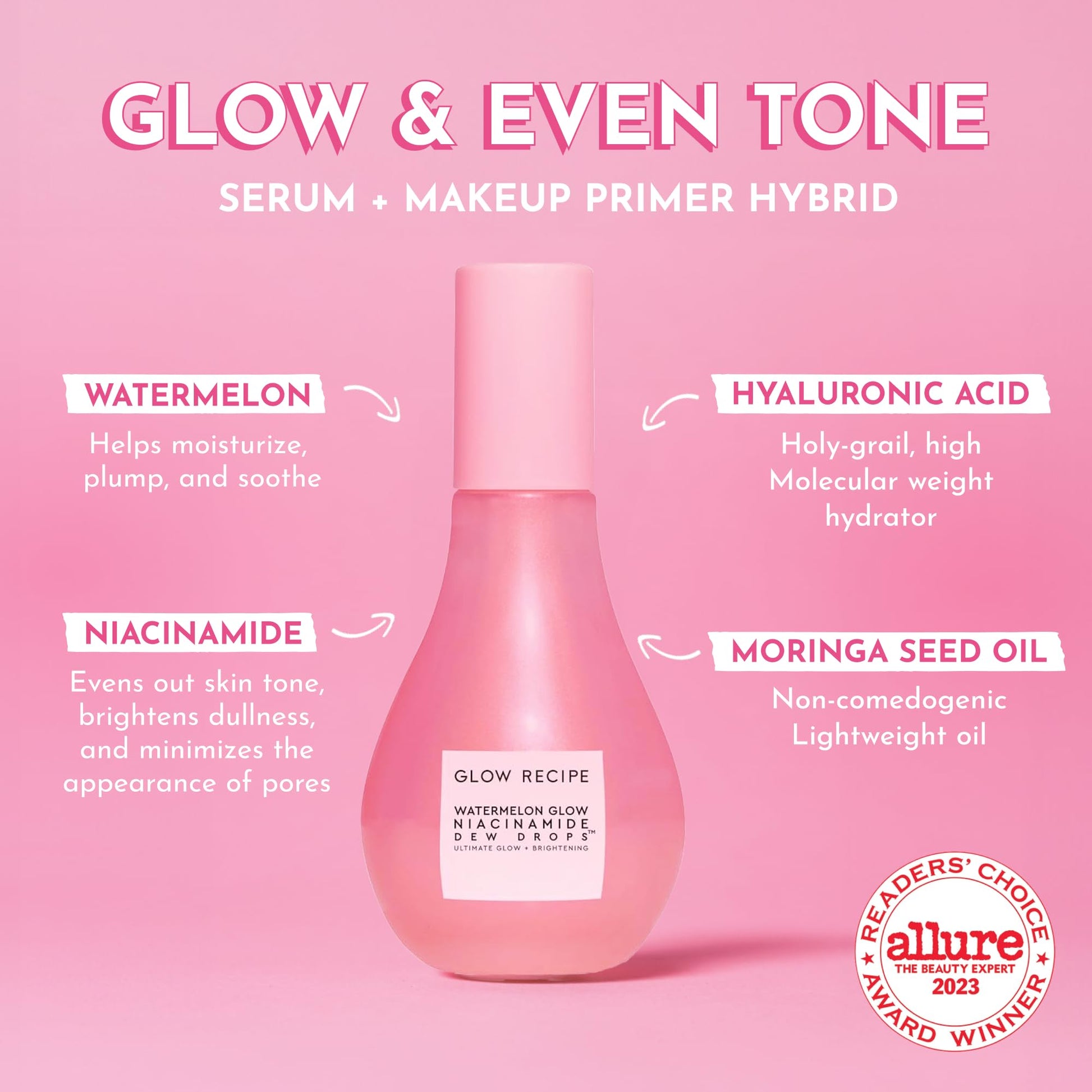 Glow Recipe Watermelon Niacinamide Dew Drops - Brightening, Plumping Hydrating Face Serum, Makeup Primer + Liquid Highlighter with Hyaluronic Acid - dailyvitalstore
