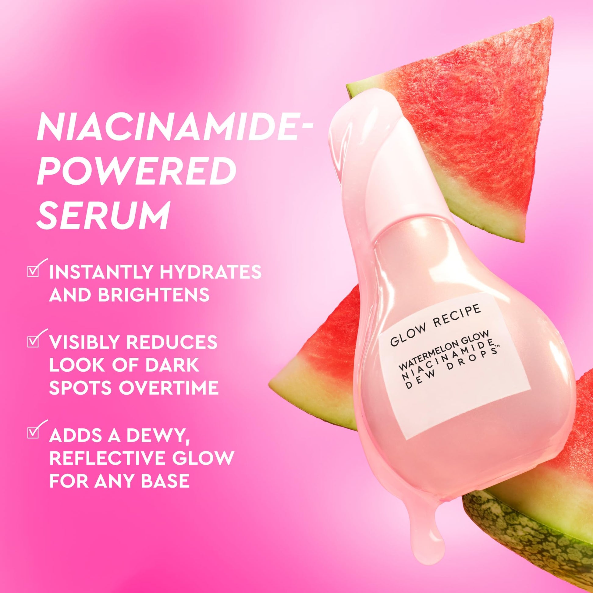 Glow Recipe Watermelon Niacinamide Dew Drops - Brightening, Plumping Hydrating Face Serum, Makeup Primer + Liquid Highlighter with Hyaluronic Acid - dailyvitalstore