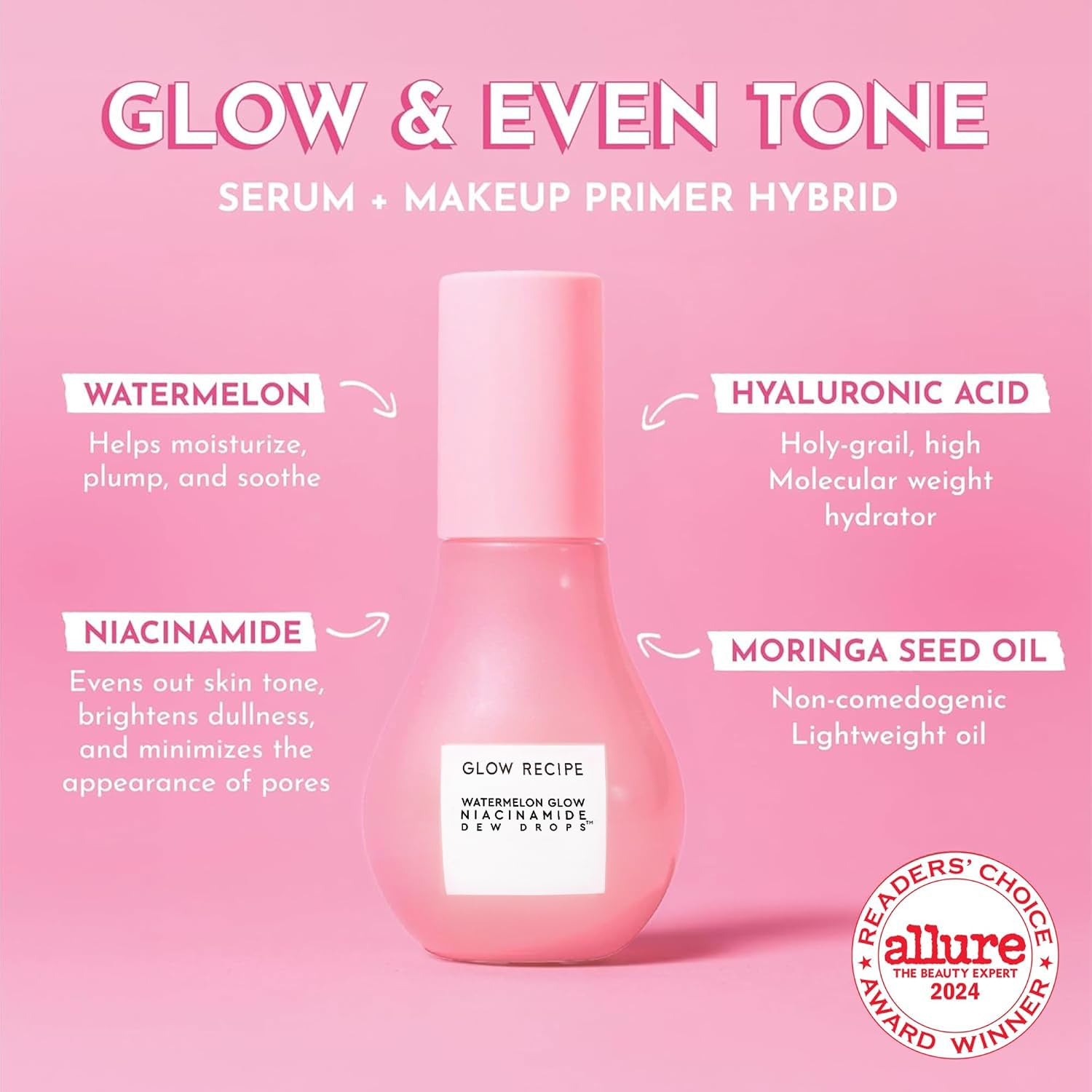 Glow Recipe Watermelon Niacinamide Dew Drops, Korean Niacinamide Serum Drops, Hydrating Face Serum + Primer & Liquid Highlighter, - dailyvitalstore