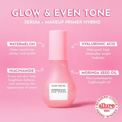 Glow Recipe Watermelon Niacinamide Dew Drops, Korean Niacinamide Serum Drops, Hydrating Face Serum + Primer & Liquid Highlighter, - dailyvitalstore