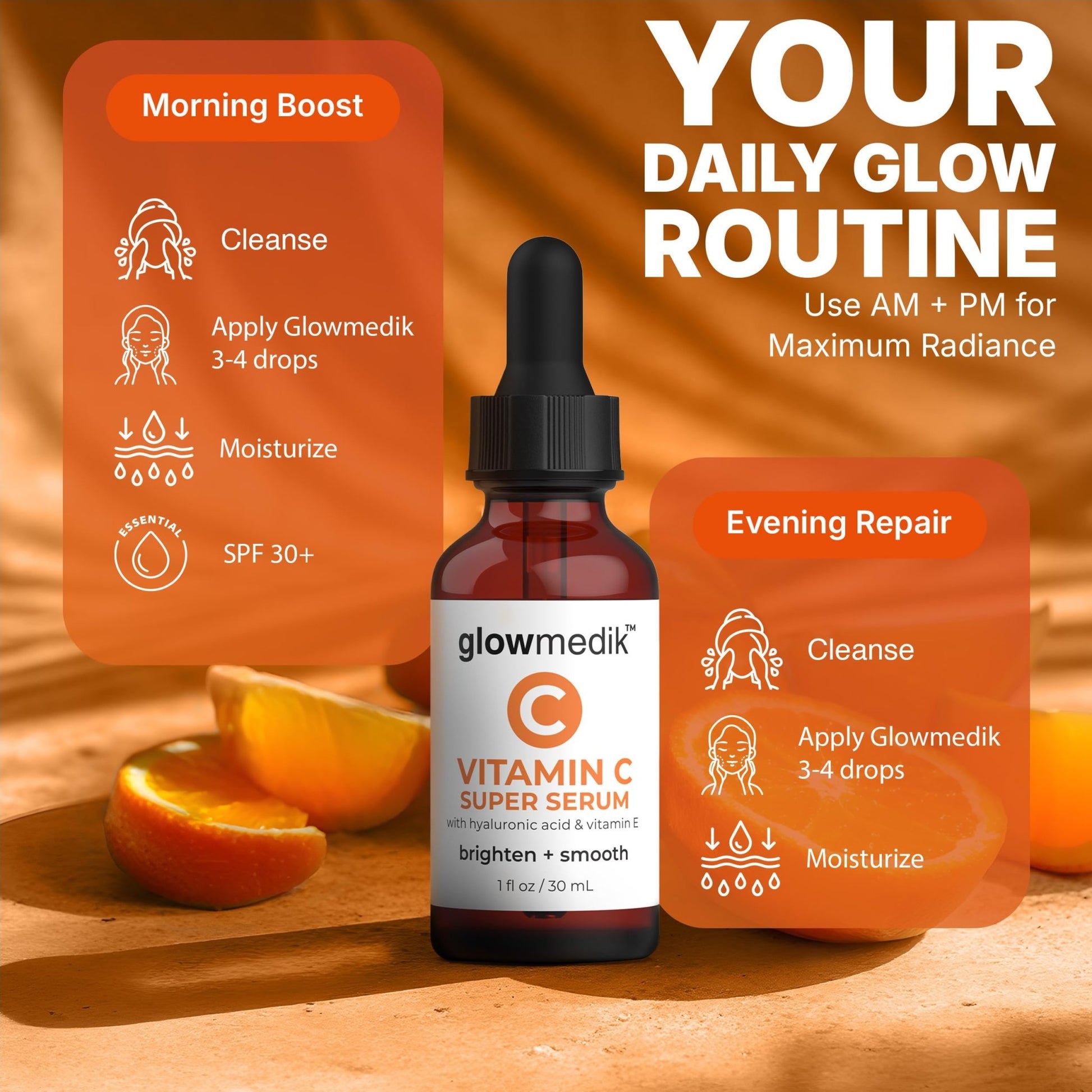 GlowMedik Vitamin C Serum for Face - Illuminating Brightening Serum for Dark Spots - Dark Spot Corrector with Hyaluronic Acid & Vitamin E - Fine Lines & Wrinkles, Sensitive Skin, Made in USA 1 fl oz - dailyvitalstore