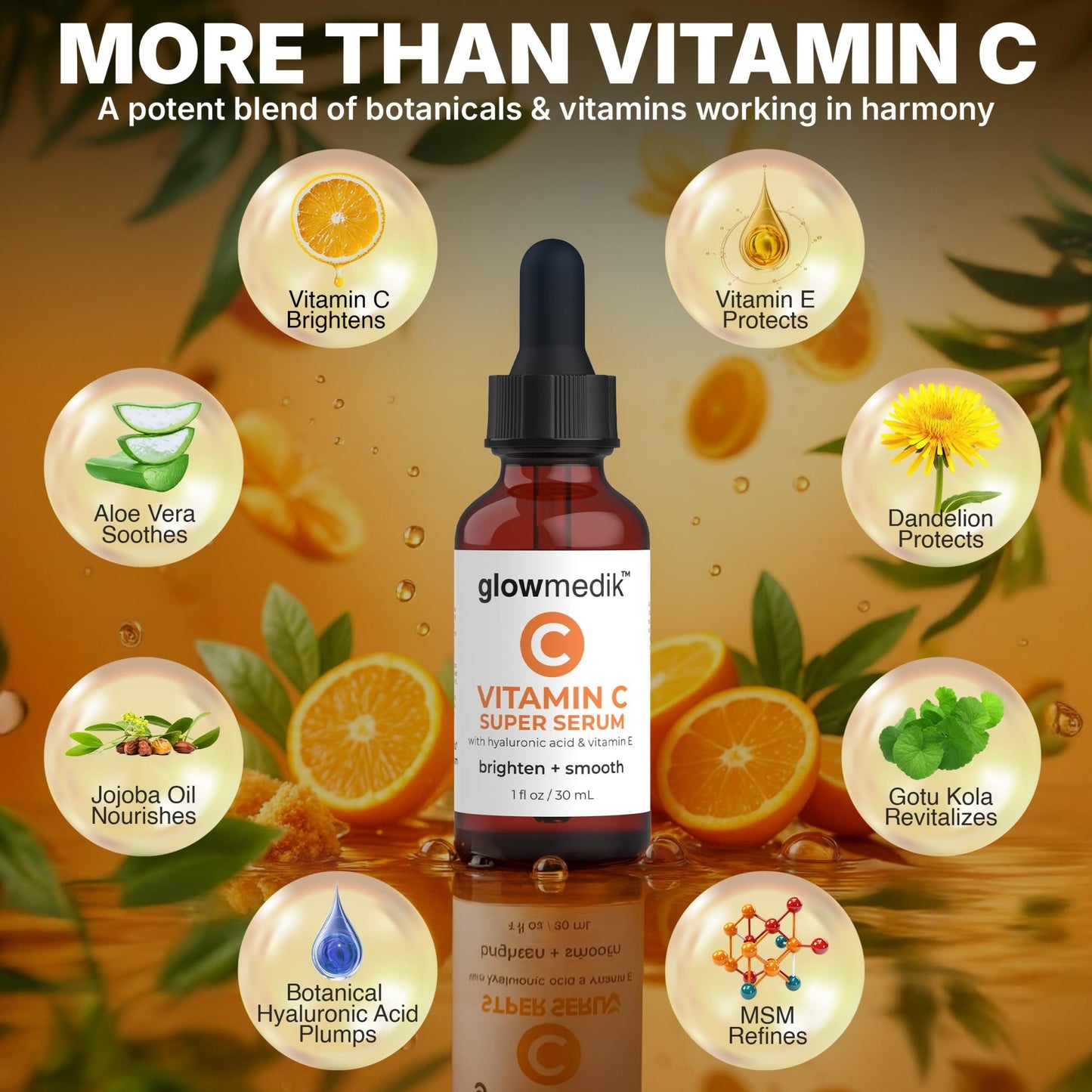 GlowMedik Vitamin C Serum for Face - Illuminating Brightening Serum for Dark Spots - Dark Spot Corrector with Hyaluronic Acid & Vitamin E - Fine Lines & Wrinkles, Sensitive Skin, Made in USA 1 fl oz - dailyvitalstore