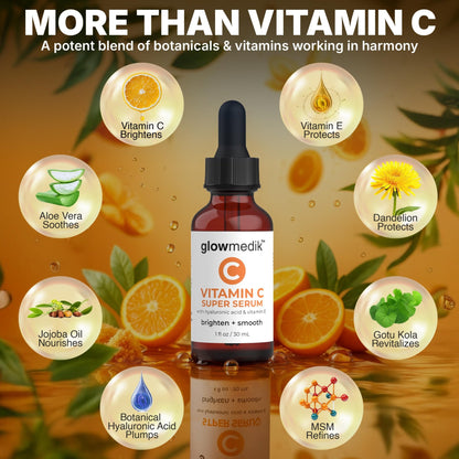 GlowMedik Vitamin C Serum for Face - Illuminating Brightening Serum for Dark Spots - Dark Spot Corrector with Hyaluronic Acid & Vitamin E - Fine Lines & Wrinkles, Sensitive Skin, Made in USA 1 fl oz - dailyvitalstore