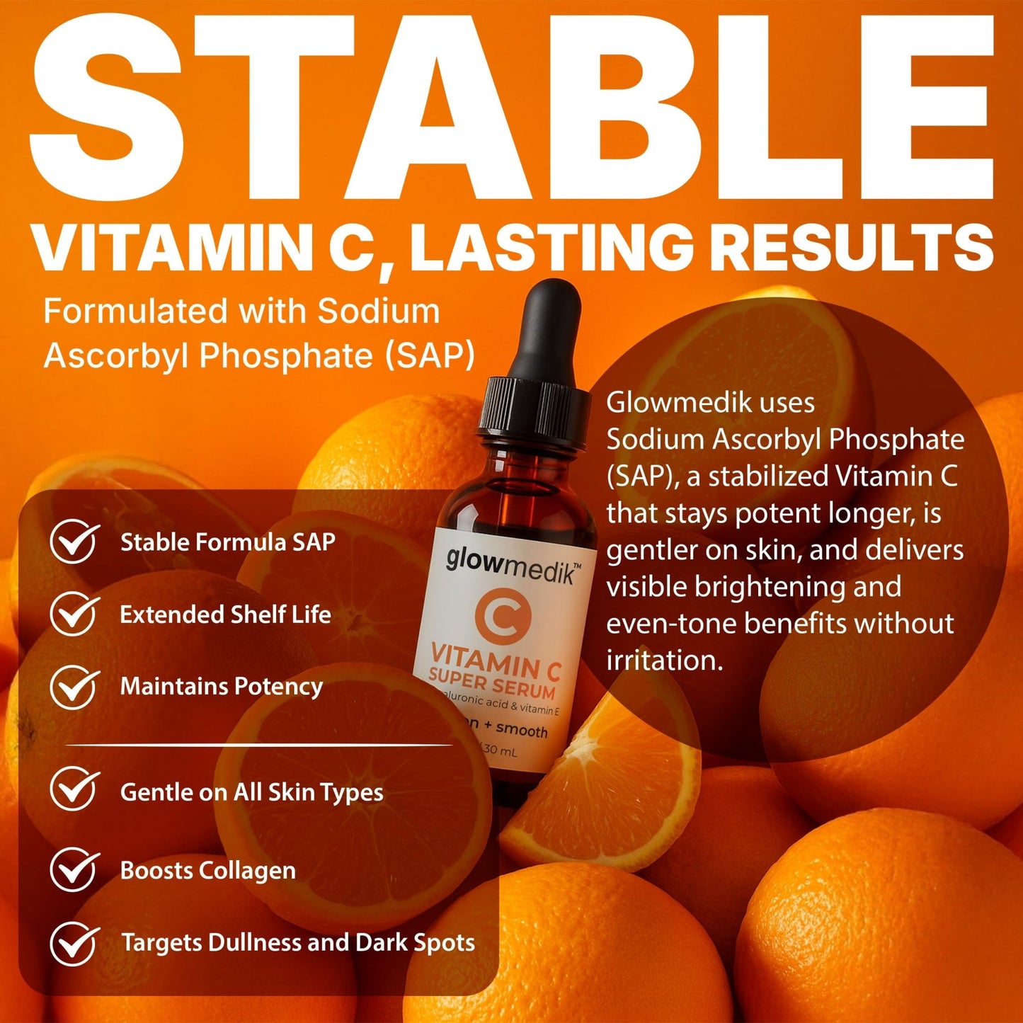 GlowMedik Vitamin C Serum for Face - Illuminating Brightening Serum for Dark Spots - Dark Spot Corrector with Hyaluronic Acid & Vitamin E - Fine Lines & Wrinkles, Sensitive Skin, Made in USA 1 fl oz - dailyvitalstore