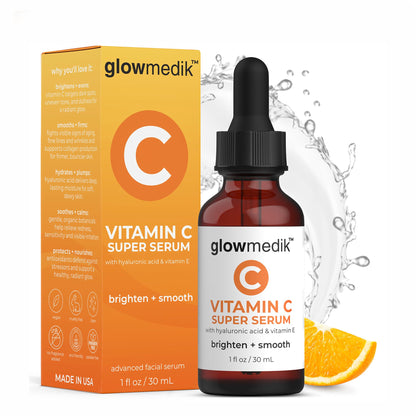 GlowMedik Vitamin C Serum for Face - Illuminating Brightening Serum for Dark Spots - Dark Spot Corrector with Hyaluronic Acid & Vitamin E - Fine Lines & Wrinkles, Sensitive Skin, Made in USA 1 fl oz - dailyvitalstore