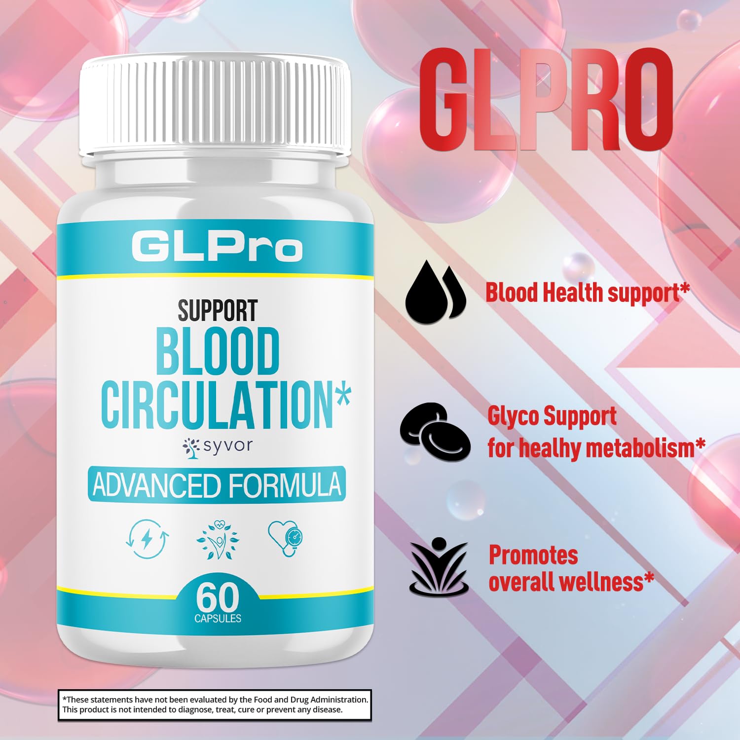 GLPro Blood Capsules, Official GLPro Blood Health Support Pills with All Natural Ingredients, Advanced Formula Supplement with Maximum Strength Premium Vitamins for Women and Men (60 Capsules) - dailyvitalstore