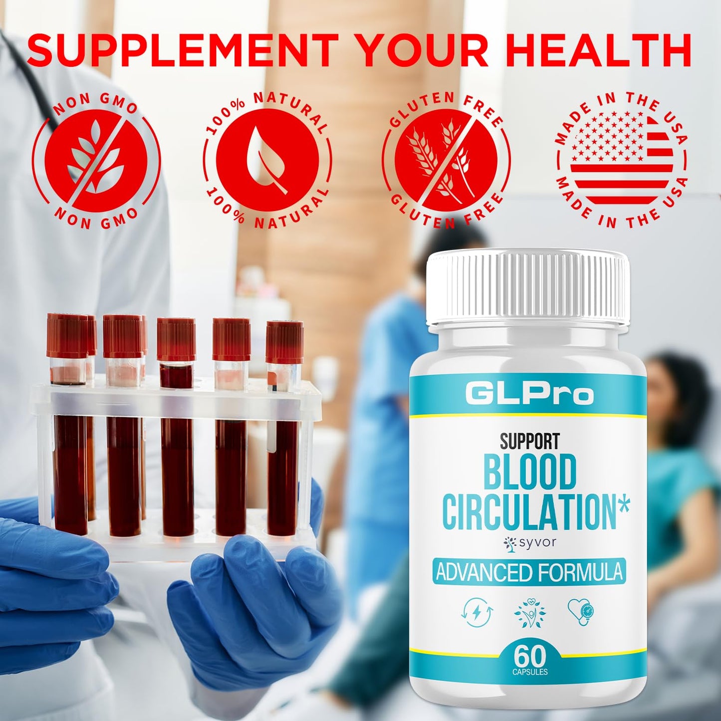 GLPro Blood Capsules, Official GLPro Blood Health Support Pills with All Natural Ingredients, Advanced Formula Supplement with Maximum Strength Premium Vitamins for Women and Men (60 Capsules) - dailyvitalstore