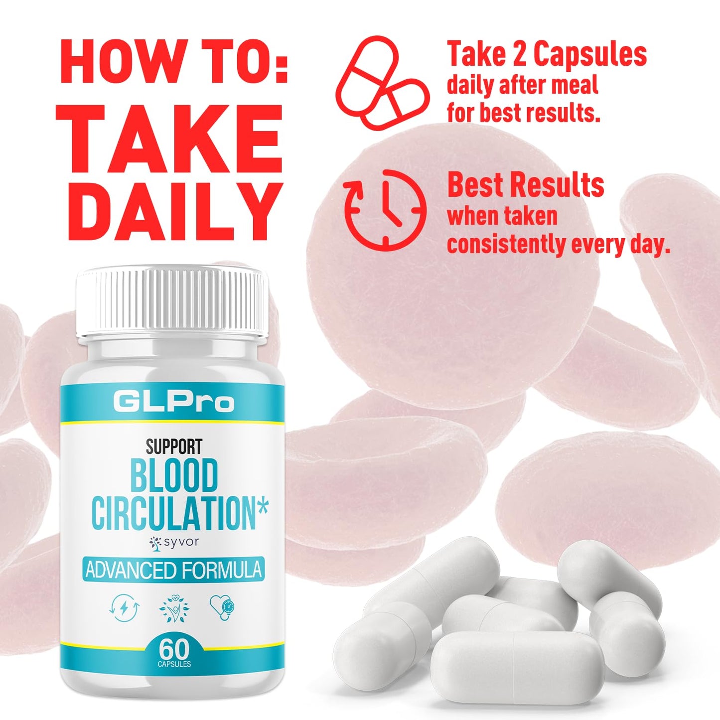 GLPro Blood Capsules, Official GLPro Blood Health Support Pills with All Natural Ingredients, Advanced Formula Supplement with Maximum Strength Premium Vitamins for Women and Men (60 Capsules) - dailyvitalstore