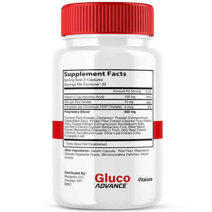 Gluco Advance Capsules, Gluco Advanced Blood Support Supplement GlucoAdvance Pills for Joints, GlucoseAdvance Premium Blend Flow Balance All Natural Formula Overall Health Wellness (60 Capsules) - dailyvitalstore