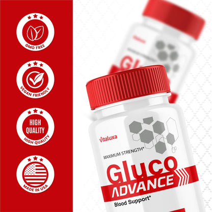 Gluco Advance Capsules, Gluco Advanced Blood Support Supplement GlucoAdvance Pills for Joints, GlucoseAdvance Premium Blend Flow Balance All Natural Formula Overall Health Wellness (60 Capsules) - dailyvitalstore