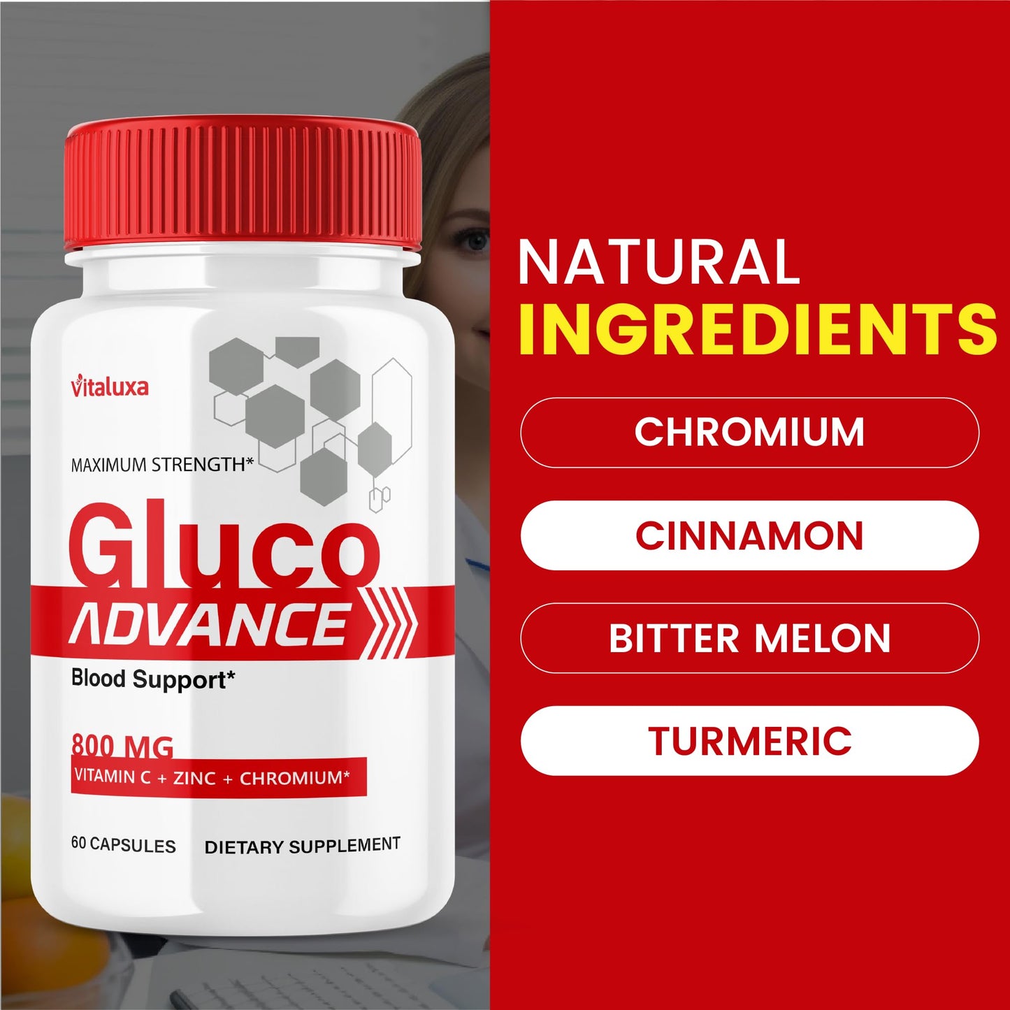 Gluco Advance Capsules, Gluco Advanced Blood Support Supplement GlucoAdvance Pills for Joints, GlucoseAdvance Premium Blend Flow Balance All Natural Formula Overall Health Wellness (60 Capsules) - dailyvitalstore