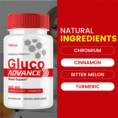 Gluco Advance Capsules, Gluco Advanced Blood Support Supplement GlucoAdvance Pills for Joints, GlucoseAdvance Premium Blend Flow Balance All Natural Formula Overall Health Wellness (60 Capsules) - dailyvitalstore