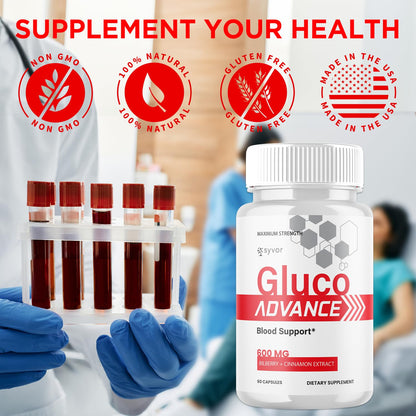 Gluco Advance Capsules, Official Gluco Advance Supplement Pills with All Natural Ingredients, Advanced Formula Supplement with Maximum Strength Premium Vitamins for Women & Men (60 Capsules) - dailyvitalstore