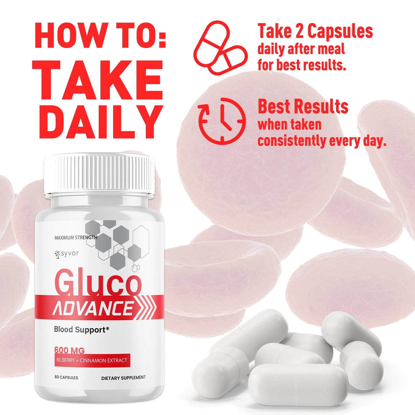 Gluco Advance Capsules, Official Gluco Advance Supplement Pills with All Natural Ingredients, Advanced Formula Supplement with Maximum Strength Premium Vitamins for Women & Men (60 Capsules) - dailyvitalstore