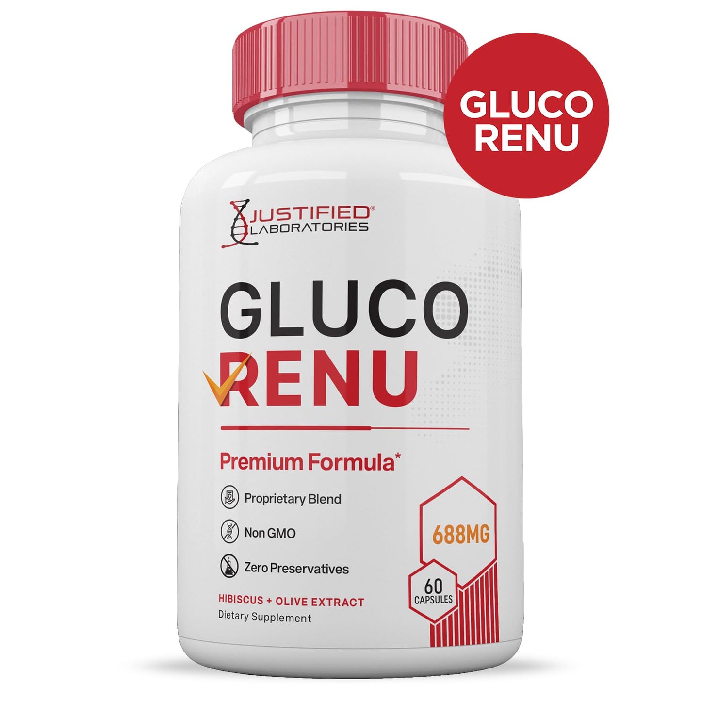 Gluco Renu 688MG Glyco Support Pills Premium Formula Gluo Renew Glycogen Support Formulated Hawthrone Hibiscus Garlic Junpier Powder Olive Forskolin Green Tea Extract 60 Capsules - dailyvitalstore