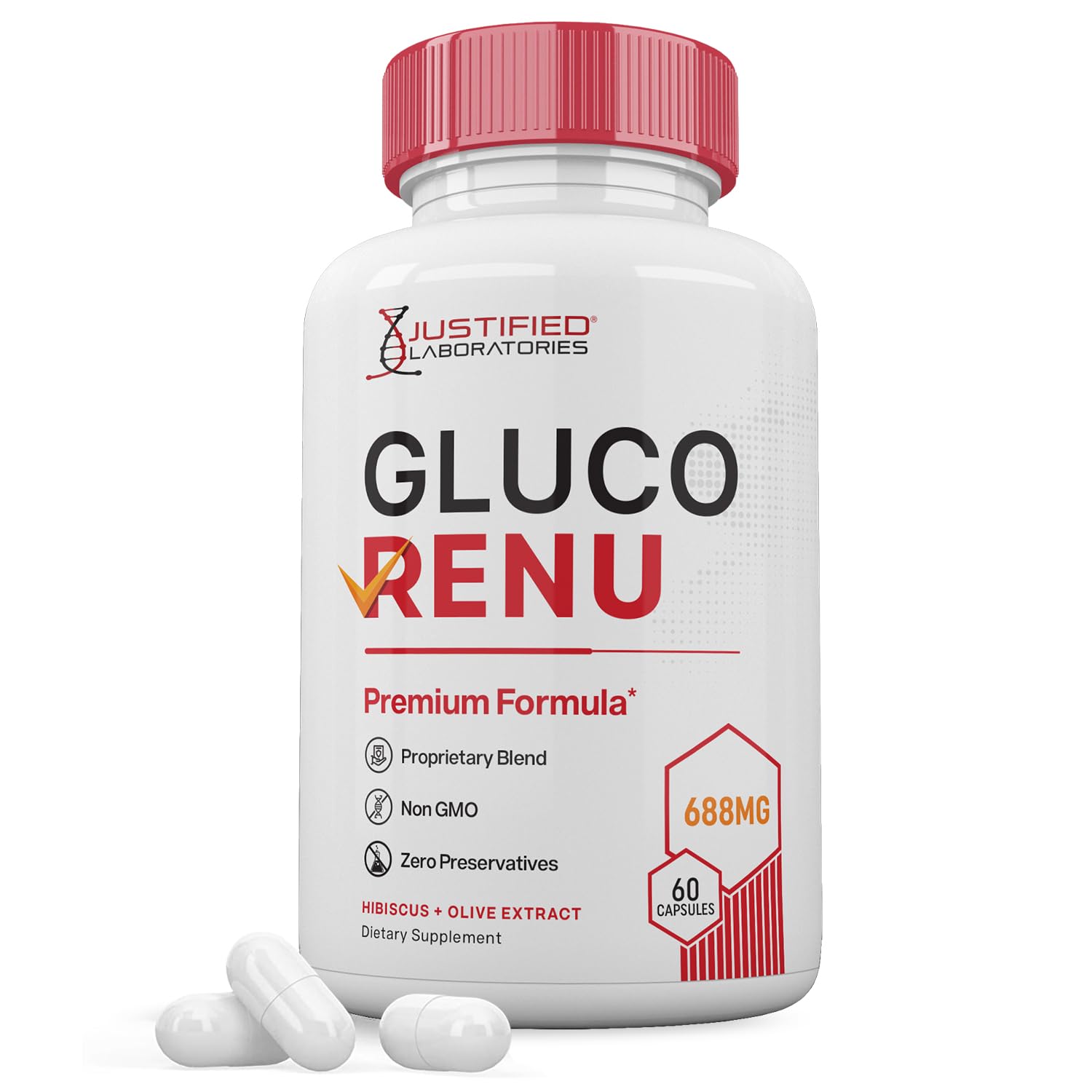 Gluco Renu 688MG Glyco Support Pills Premium Formula Gluo Renew Glycogen Support Formulated Hawthrone Hibiscus Garlic Junpier Powder Olive Forskolin Green Tea Extract 60 Capsules - dailyvitalstore