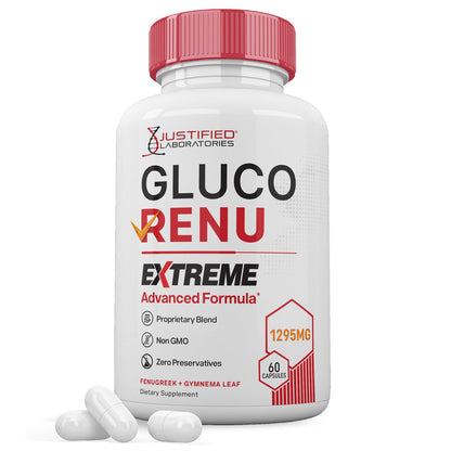 Gluco Renu Extreme 1295MG Glyco Support Pills Advacned Formula Gluo Renew Glycogen Support Formulated with Turmeric Berberine Resveratrol Garlic Bitter Melon Milk Thistle 60 Capsules - dailyvitalstore