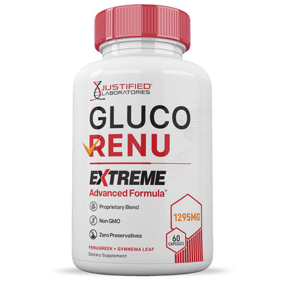 Gluco Renu Extreme 1295MG Glyco Support Pills Advacned Formula Gluo Renew Glycogen Support Formulated with Turmeric Berberine Resveratrol Garlic Bitter Melon Milk Thistle 60 Capsules - dailyvitalstore