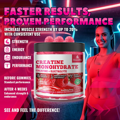 GlucoBio Creatine Monohydrate Gummies (5g) – Pre-Workout Energy & Muscle Growth Support for Men & Women - dailyvitalstore