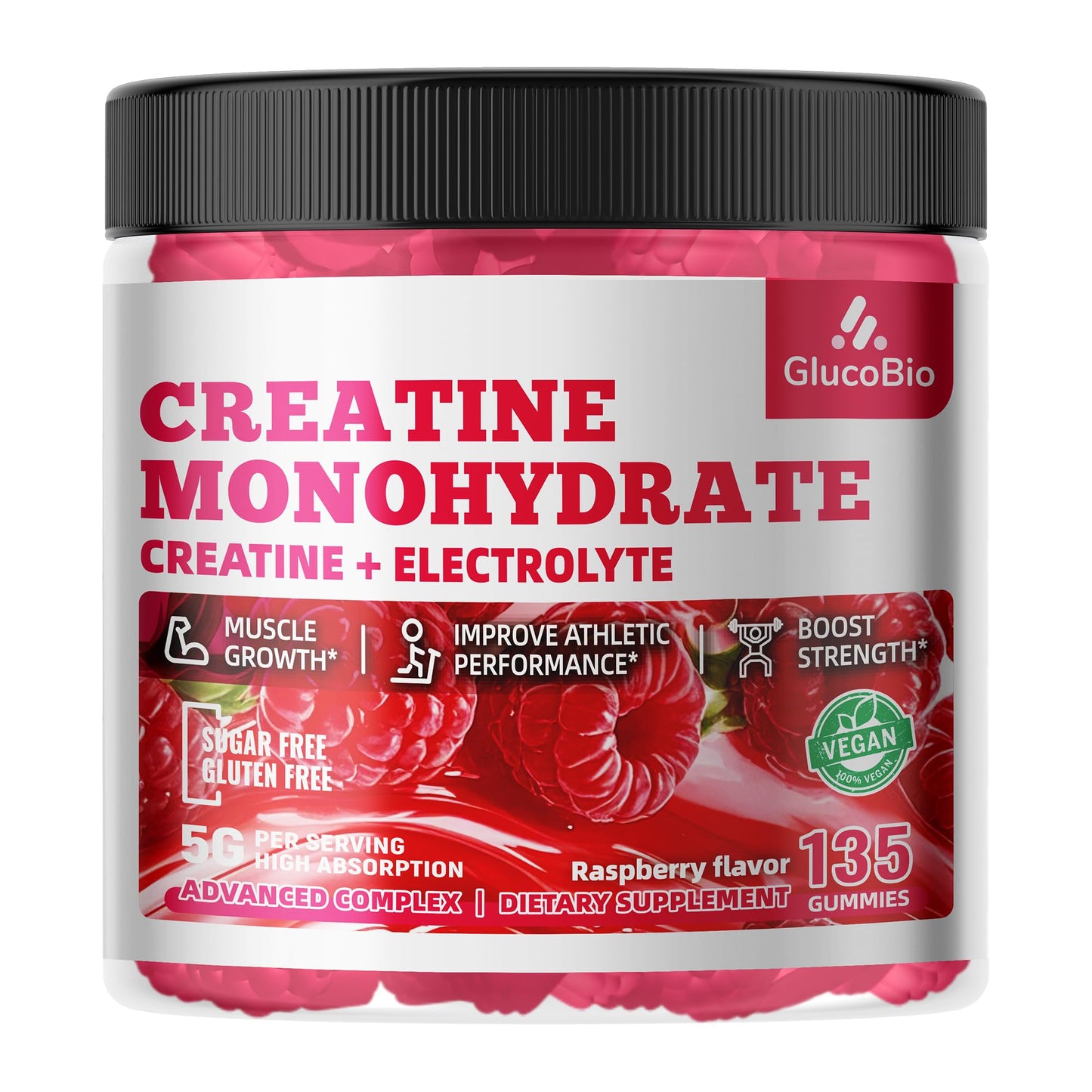 GlucoBio Creatine Monohydrate Gummies (5g) – Pre-Workout Energy & Muscle Growth Support for Men & Women - dailyvitalstore