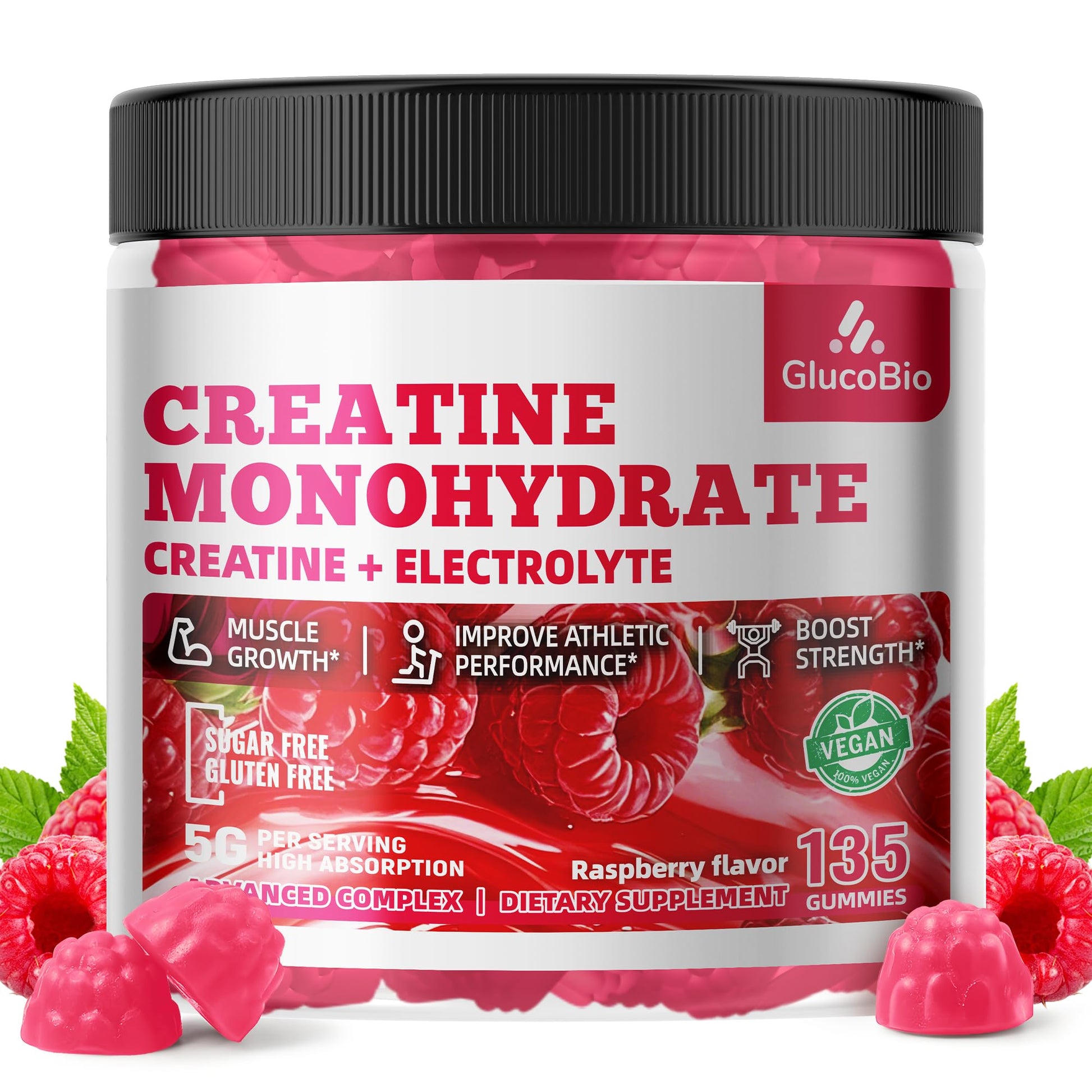 GlucoBio Creatine Monohydrate Gummies (5g) – Pre-Workout Energy & Muscle Growth Support for Men & Women - dailyvitalstore