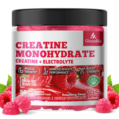 GlucoBio Creatine Monohydrate Gummies (5g) – Pre-Workout Energy & Muscle Growth Support for Men & Women - dailyvitalstore
