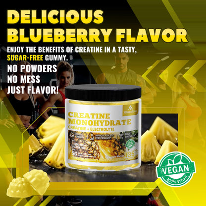 GlucoBio Creatine Monohydrate Gummies (5g) – Pre-Workout Energy & Muscle Growth Support for Men & Women | Pineapple Electrolyte Gummies (135 Count) - dailyvitalstore