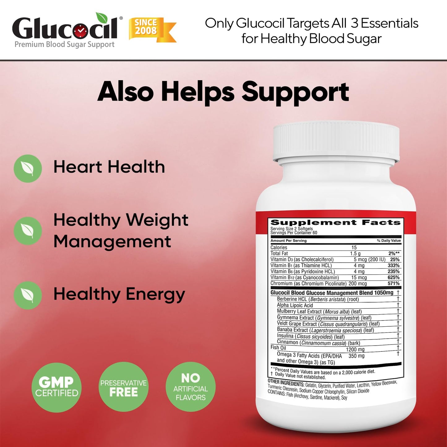 Glucocil – Softgels - Premium Blood Sugar Support - New Clinical Study Published March 2026-3 Million Bottles Sold - Supports the 3 Essentials - dailyvitalstore