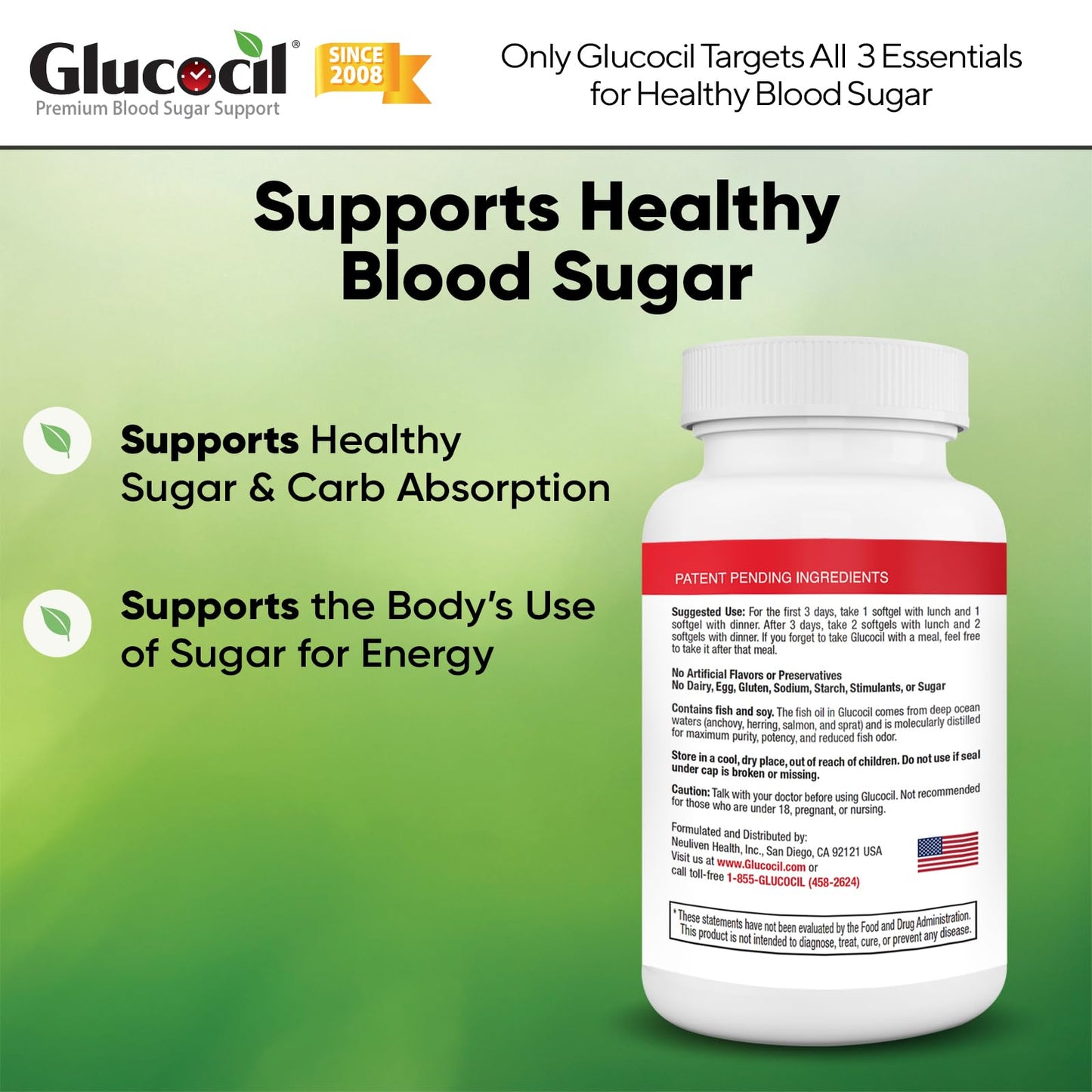 Glucocil – Softgels - Premium Blood Sugar Support - New Clinical Study Published March 2026-3 Million Bottles Sold - Supports the 3 Essentials - dailyvitalstore