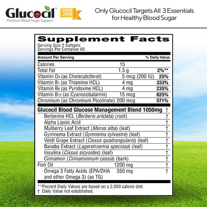 Glucocil – Softgels - Premium Blood Sugar Support - New Clinical Study Published March 2026-3 Million Bottles Sold - Supports the 3 Essentials - dailyvitalstore