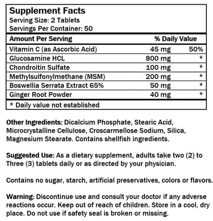 Glucosamine Chondroitin MSM Complete Joint Care Supplement | Glucosamine HCl, Chondroitin, MSM, Boswellia & Ginger | Supports Joint Mobility & Flexibility | 100 Tablets - dailyvitalstore