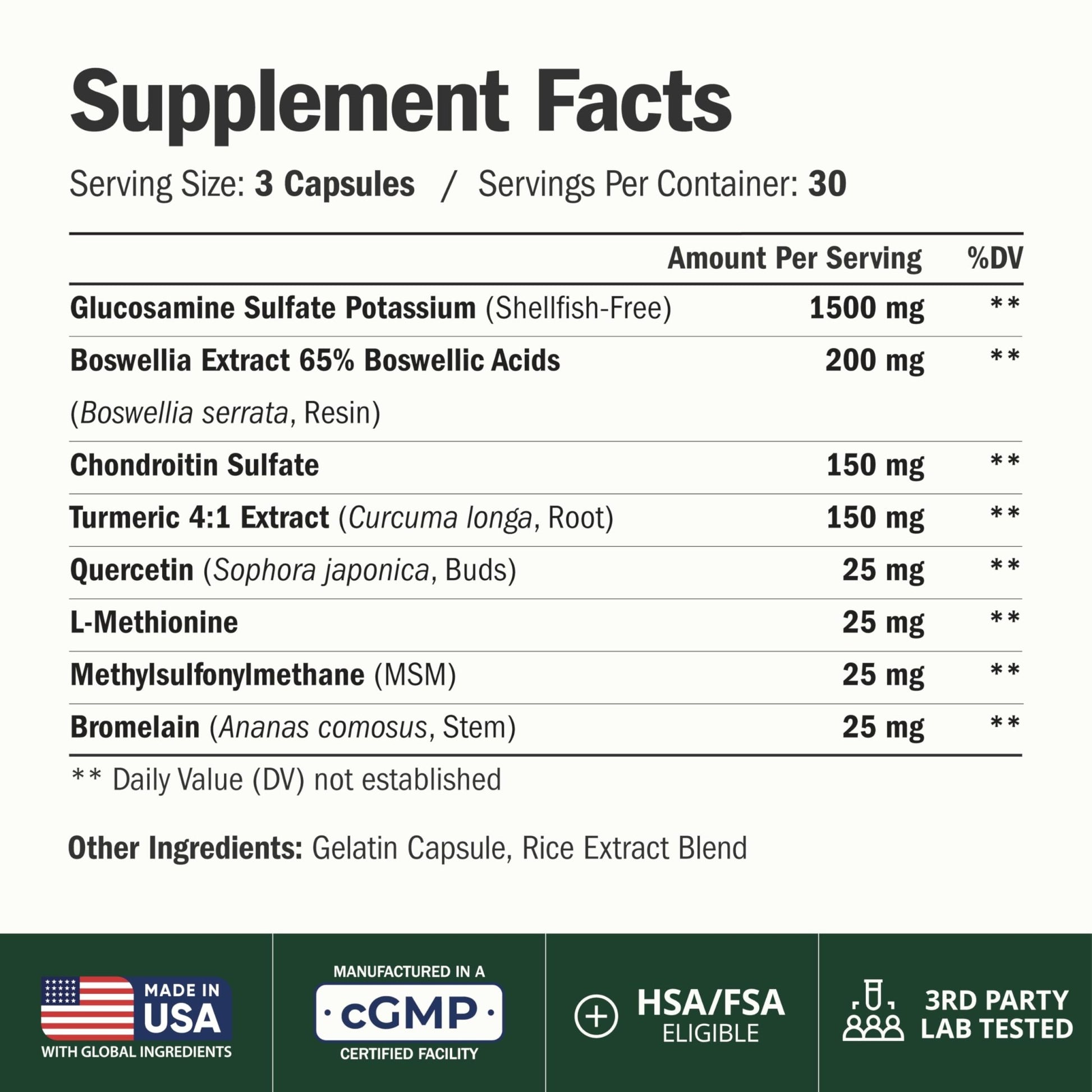 Glucosamine Chondroitin MSM – Joint Support Supplement for Women and Men with Glucosamine Sulfate 1500 mg, Chondroitin and MSM – for Cartilage, Joint Health and Flexibility – 90 Capsules - dailyvitalstore