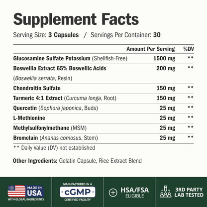 Glucosamine Chondroitin MSM – Joint Support Supplement for Women and Men with Glucosamine Sulfate 1500 mg, Chondroitin and MSM – for Cartilage, Joint Health and Flexibility – 90 Capsules - dailyvitalstore