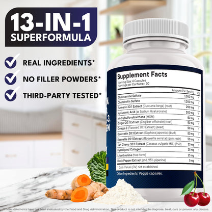 Glucosamine Chondroitin, MSM, Turmeric Curcumin, Collagen, Hyaluronic Acid, Omega 3 – Health Supplement for Men & Women – 240 Count - dailyvitalstore