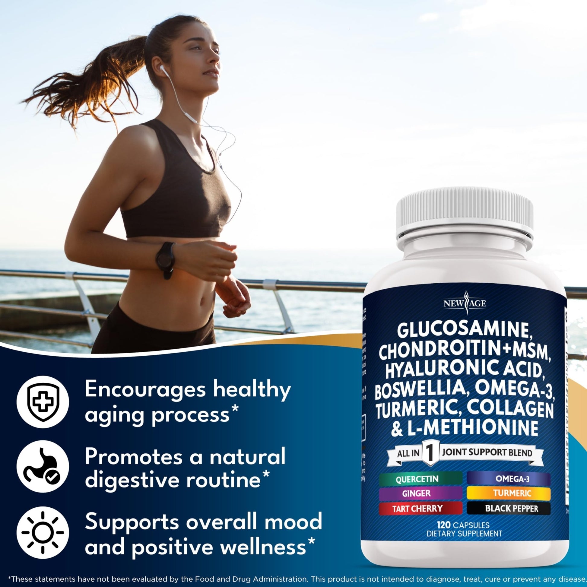 Glucosamine Chondroitin, MSM, Turmeric Curcumin, Collagen, Hyaluronic Acid, Omega 3 – Health Supplement for Men & Women – 240 Count - dailyvitalstore