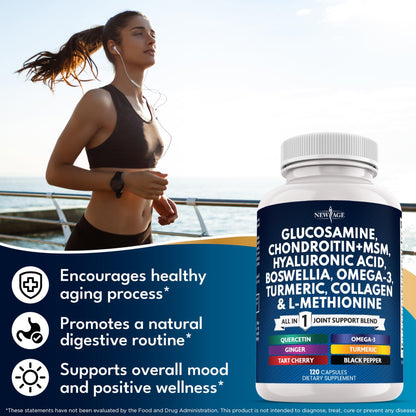 Glucosamine Chondroitin, MSM, Turmeric Curcumin, Collagen, Hyaluronic Acid, Omega 3 – Health Supplement for Men & Women – 240 Count - dailyvitalstore