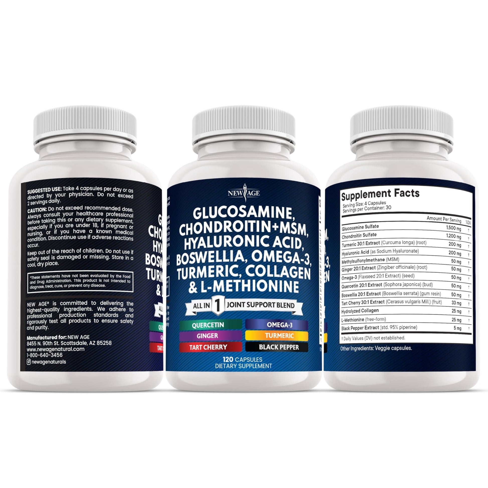 Glucosamine Chondroitin, MSM, Turmeric Curcumin, Collagen, Hyaluronic Acid, Omega 3 – Health Supplement for Men & Women – 240 Count - dailyvitalstore
