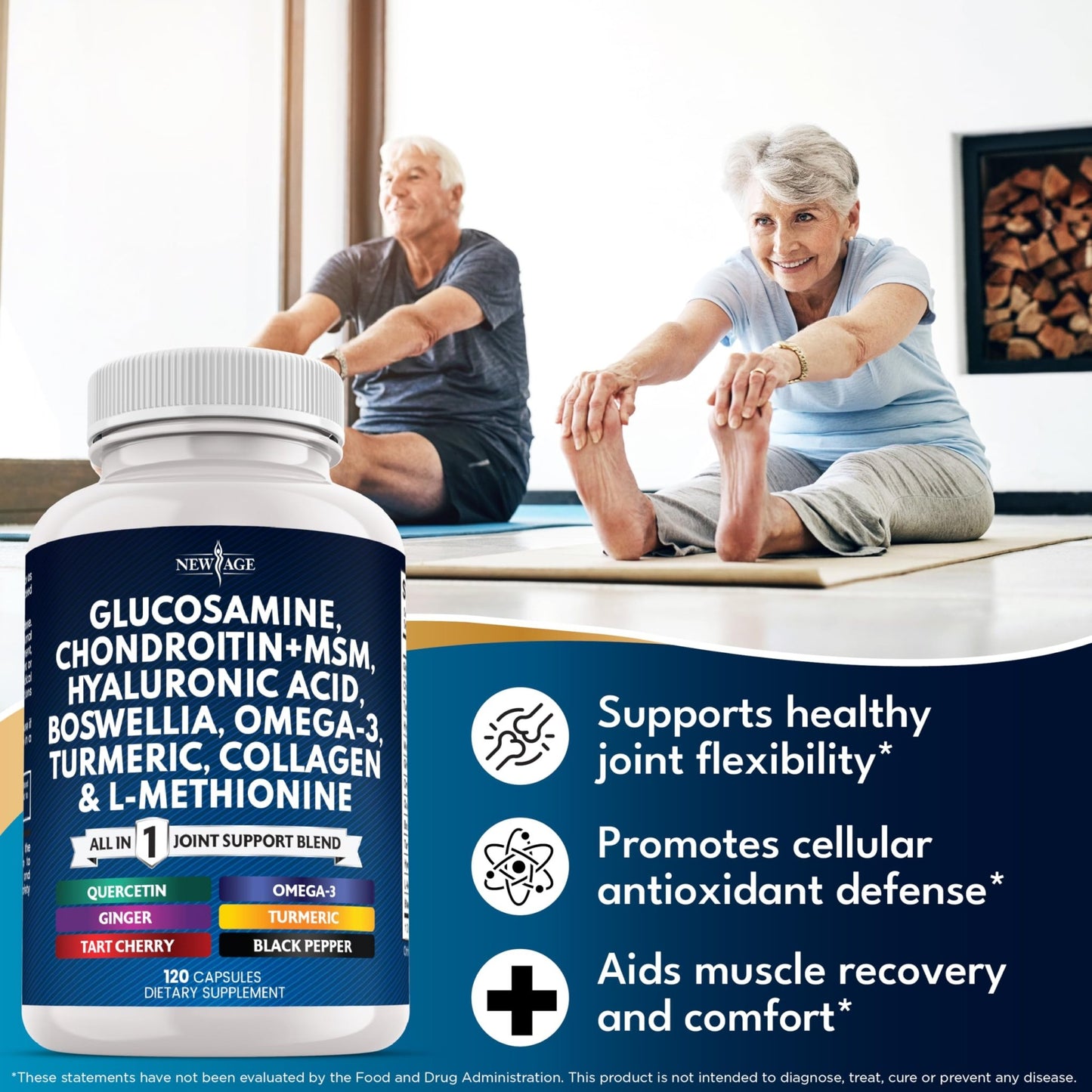 Glucosamine Chondroitin, MSM, Turmeric Curcumin, Collagen, Hyaluronic Acid, Omega 3 – Health Supplement for Men & Women – 240 Count - dailyvitalstore