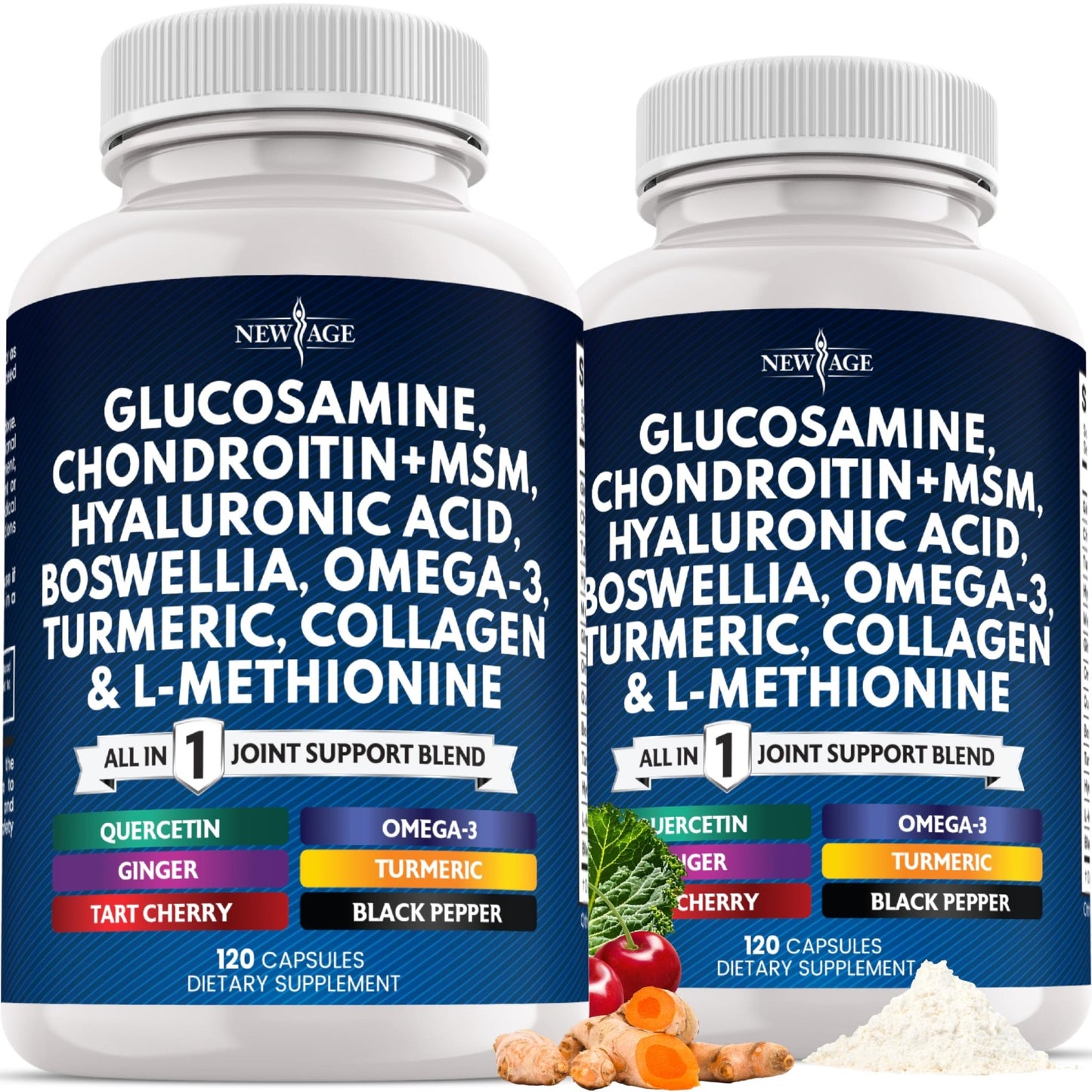 Glucosamine Chondroitin, MSM, Turmeric Curcumin, Collagen, Hyaluronic Acid, Omega 3 – Health Supplement for Men & Women – 240 Count - dailyvitalstore