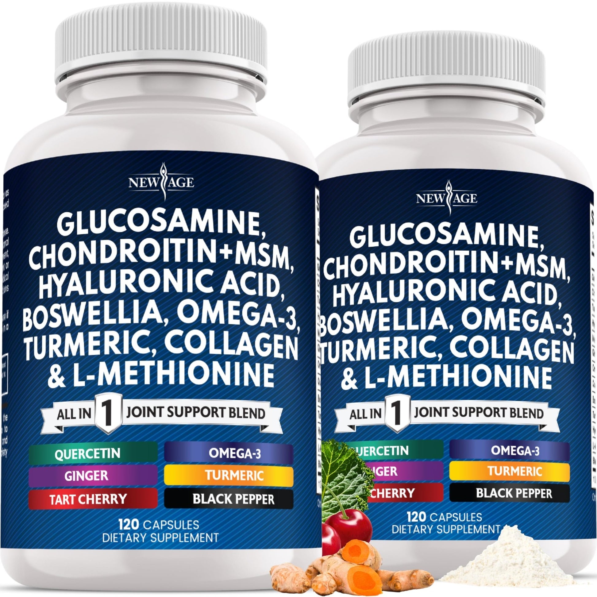 Glucosamine Chondroitin, MSM, Turmeric Curcumin, Collagen, Hyaluronic Acid, Omega 3 – Health Supplement for Men & Women – 240 Count - dailyvitalstore